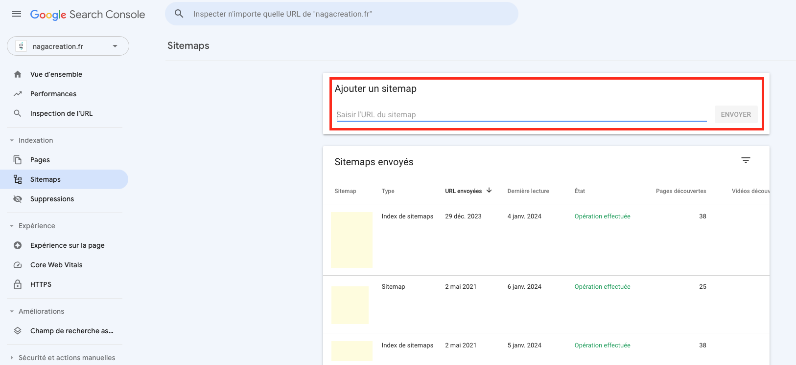 Sitemap sur la search console Sitemap sur la search console indexer les pages